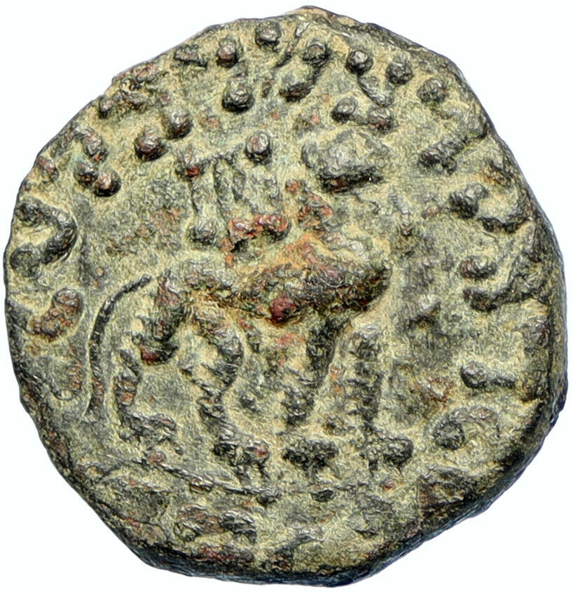 King Azes I Indo-Scythian ANCIENT King Authentic Greek Coin BULL & LION i98493