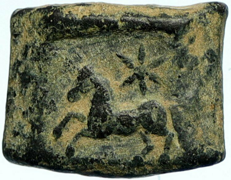 INDIA c.185BC Indo Greek POST-MAURYAN PUNJAB Taxila Coin ELEPHANT HORSE i98491