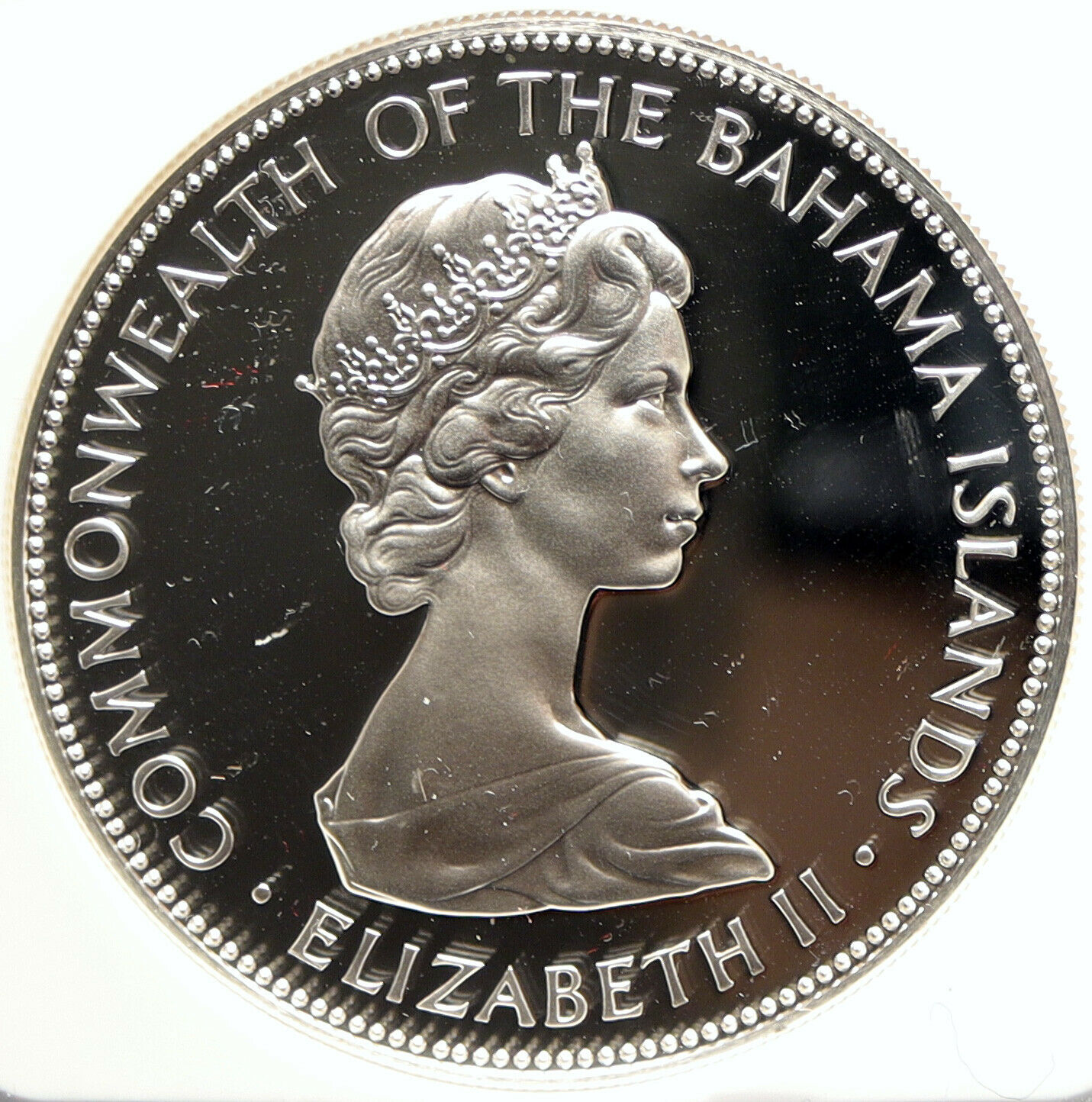 1973 BAHAMAS Elizabeth II PIRATE DEFEAT MOTTO Proof Silver $5 Coin NGC i99949