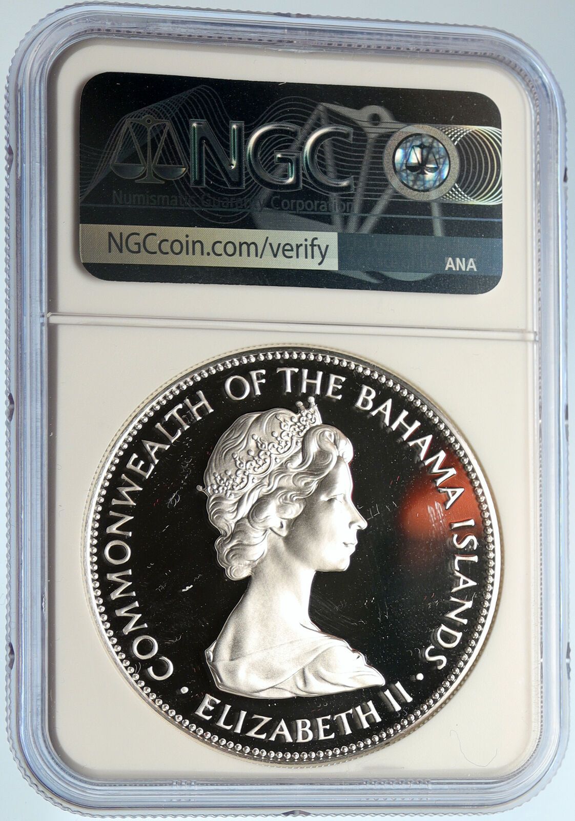 1973 BAHAMAS Elizabeth II PIRATE DEFEAT MOTTO Proof Silver $5 Coin NGC i99949