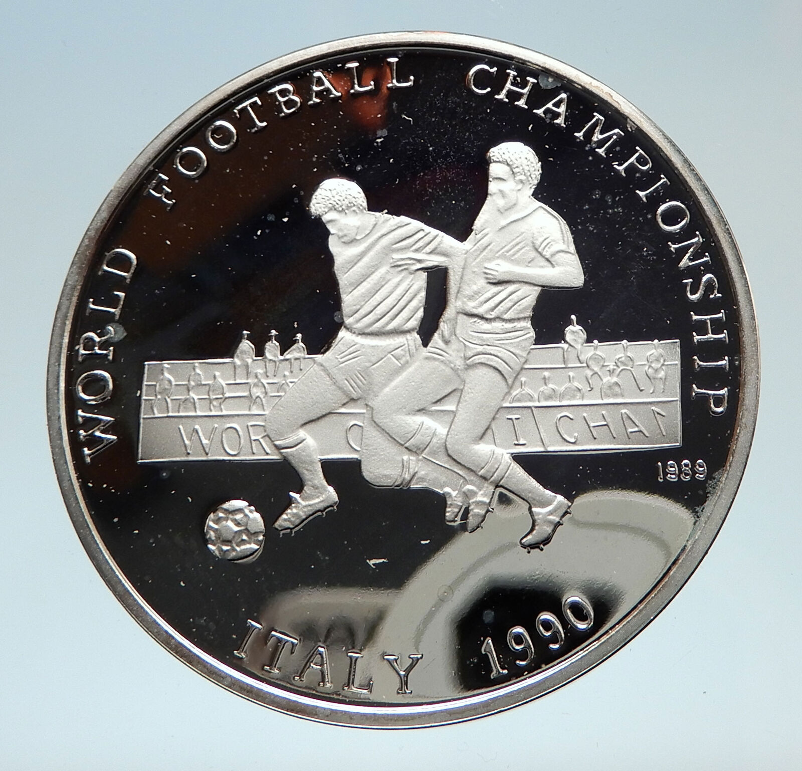 1990 AFGHANISTAN FIFA World Cup Italy Soccer Football Proof Silver Coin i75293