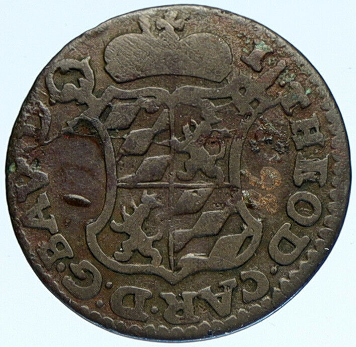 1751 BELGIUM Bishopric of LIEGE Jean-Theodore of Bavaria OLD Liard Coin i98115