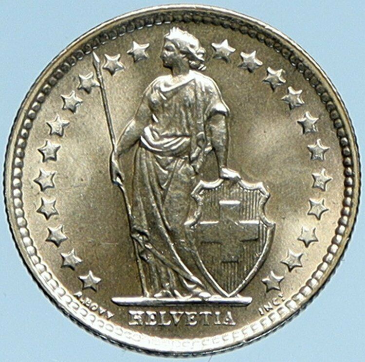 1962 SWITZERLAND SILVER 1/2 Francs Coin HELVETIA Symbolizes SWISS Nation i98117