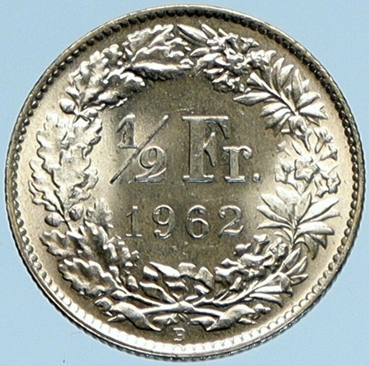 1962 SWITZERLAND SILVER 1/2 Francs Coin HELVETIA Symbolizes SWISS Nation i98117