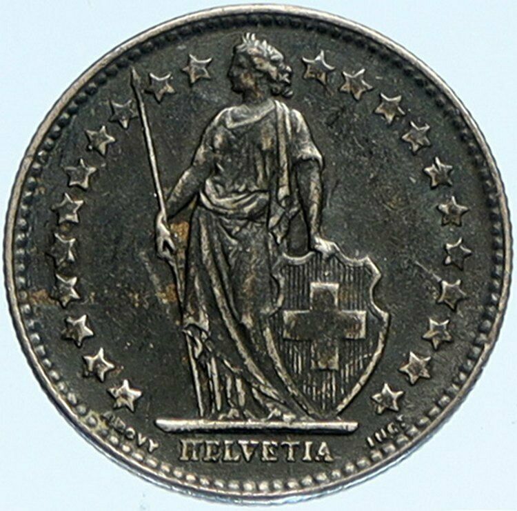 1907B SWITZERLAND SILVER 1/2 Francs Coin HELVETIA Symbolizes SWISS Nation i98120