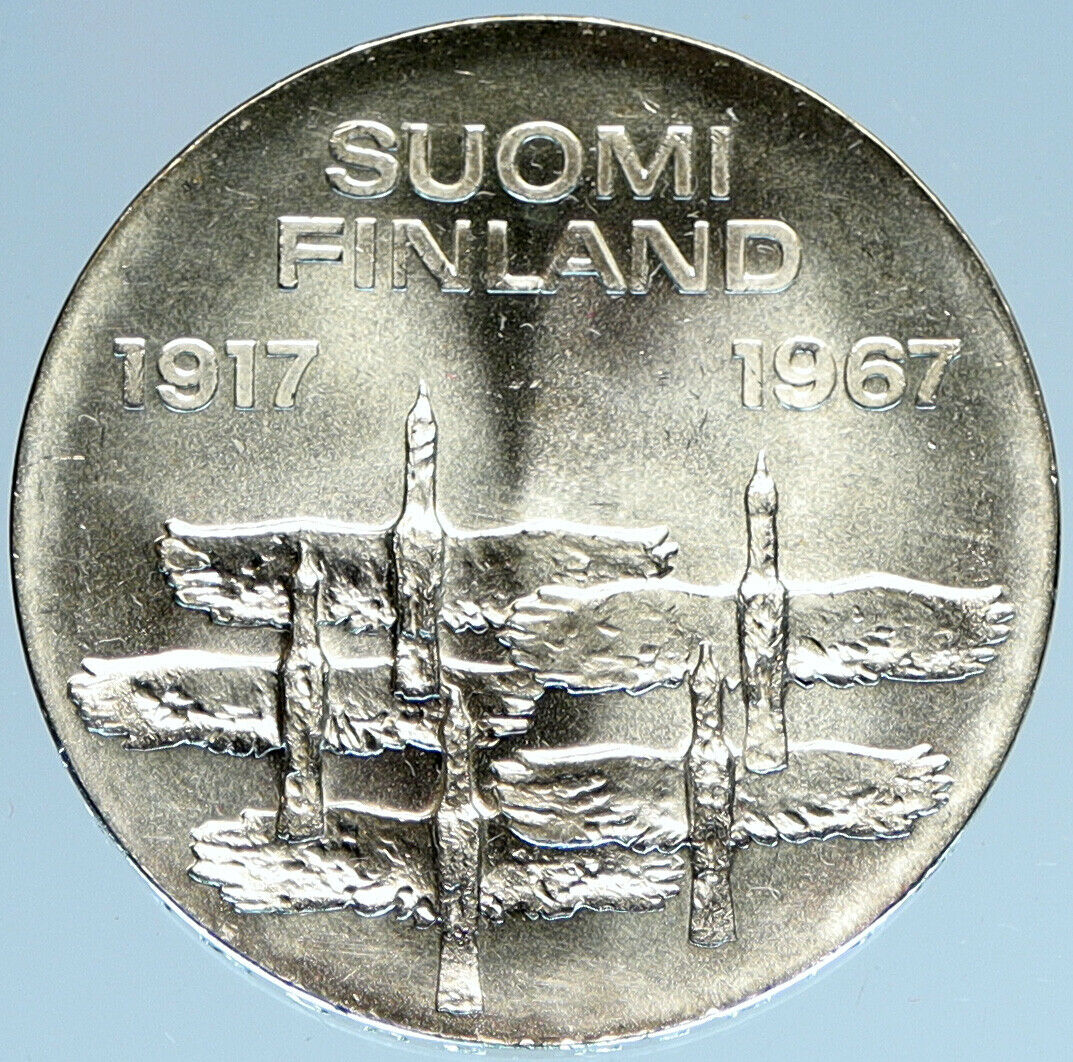 1967 FINLAND Geese Flying 50Y Independence VINTAGE Silver 10 Markkaa Coin i97905