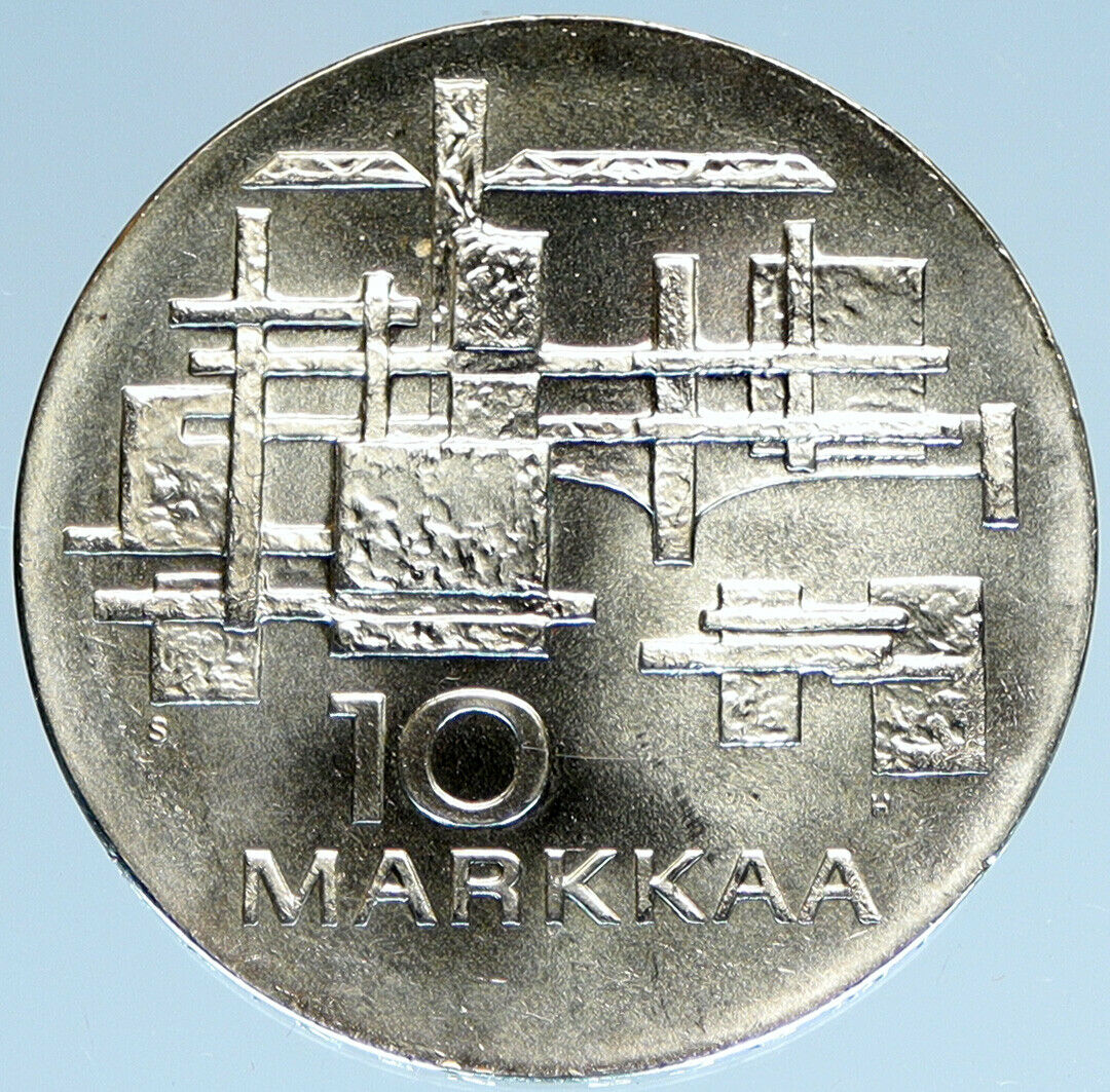 1967 FINLAND Geese Flying 50Y Independence VINTAGE Silver 10 Markkaa Coin i97905