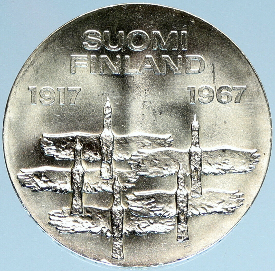 1967 FINLAND Geese Flying 50Y Independence VINTAGE Silver 10 Markkaa Coin i97906