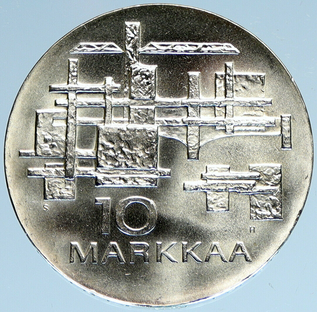1967 FINLAND Geese Flying 50Y Independence VINTAGE Silver 10 Markkaa Coin i97906
