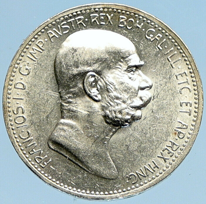 1908 AUSTRIA w King FRANZ JOSEPH I Austrian Silver Antique Corona Coin i98119