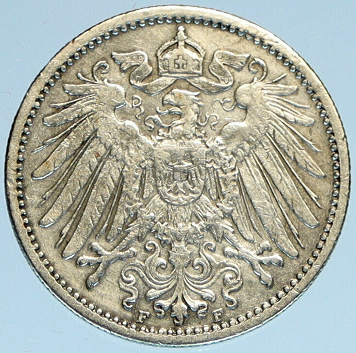 1906 F GERMANY WILHELM II Eagle Antique German Empire Silver 1 Mark Coin i97907