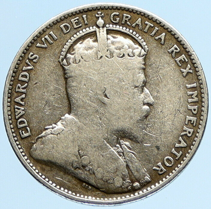 1909 CANADA UK King George V Genuine OLD Original SILVER 25 CENTS Coin i97230