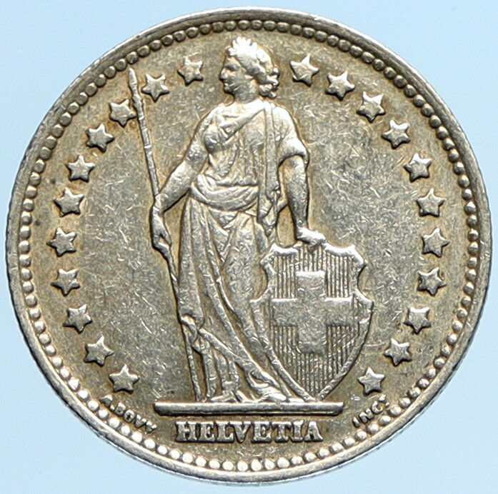 1944 SWITZERLAND - SILVER 1 Franc Coin - HELVETIA Symbolizes SWISS Nation i97229