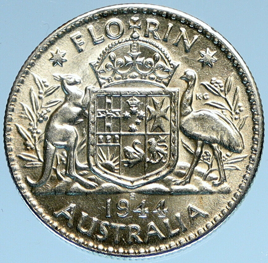 1944S AUSTRALIA Large King George VI Kangaroos VINTAGE Silver Florin Coin i97931