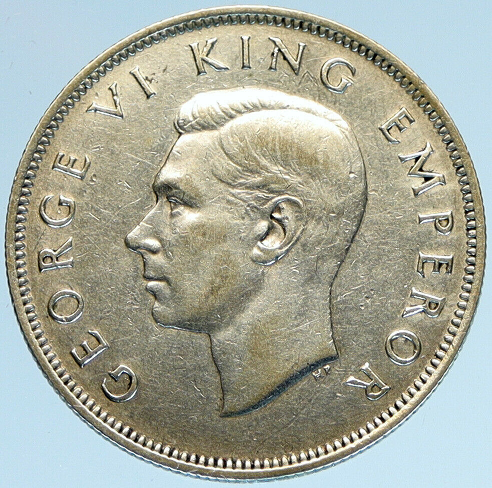 1941 NEW ZEALAND UK King George VI Shield Silver 1/2 Half Crown OLD Coin i97919