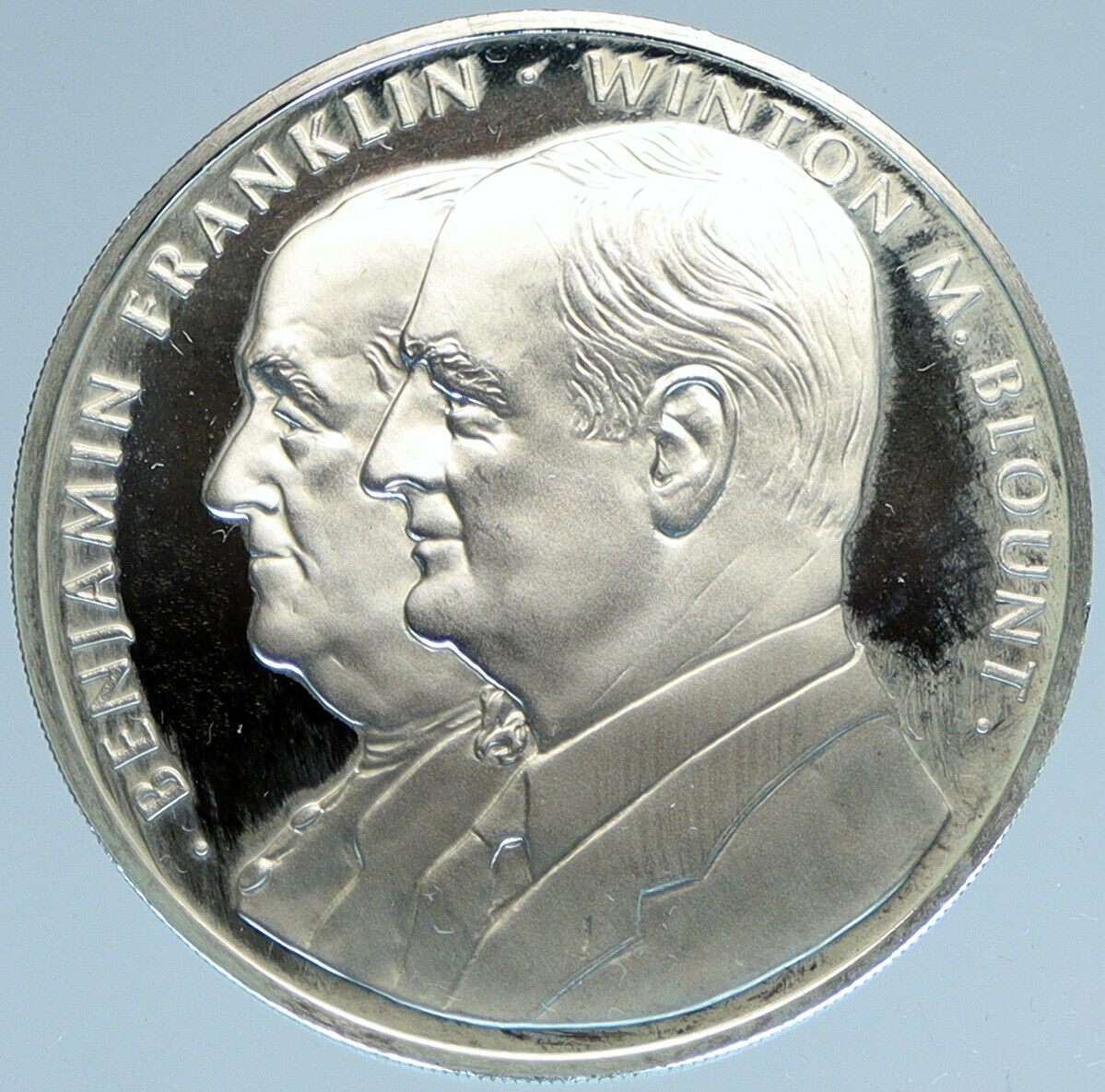 1971 US USA Benjamin Franklin & Winton Blount USPS Old Proof Silver Medal i97930