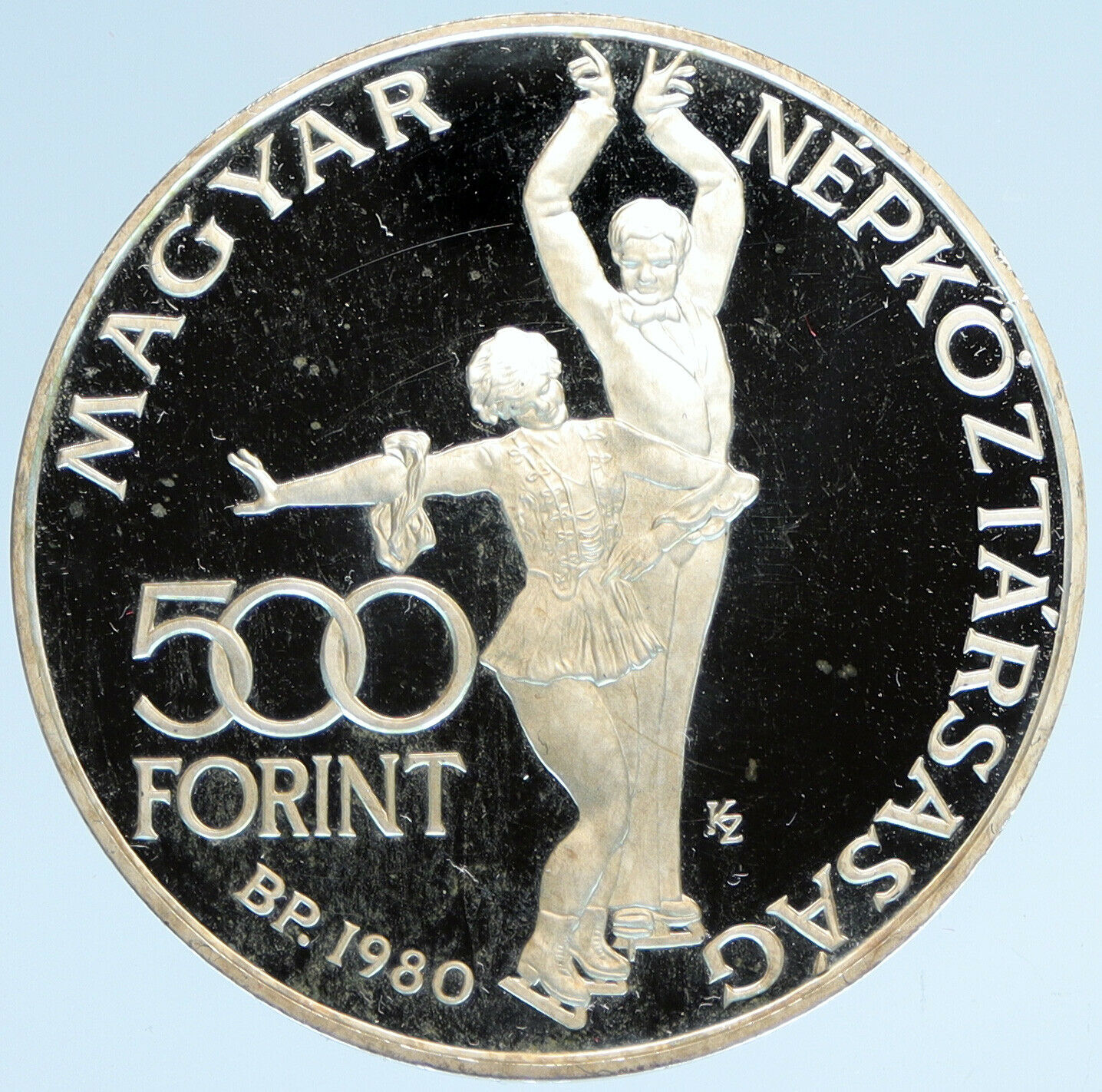 1980 HUNGARY Lake Placid Olympics ICE DANCE Proof Silver 500 Forint Coin i97894