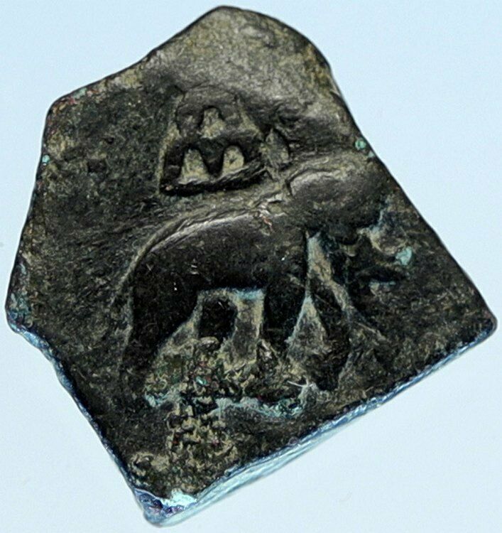 INDIA Pushkalavati Indo- Greek Ancient Authentic Civic Coin ELEPHANT LION i98581