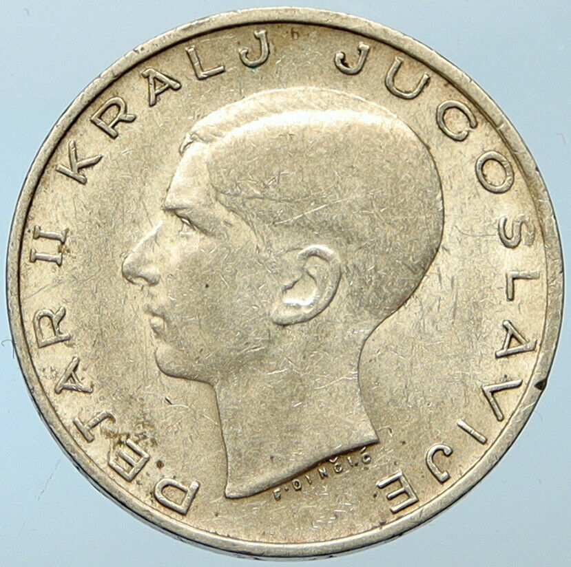 1938 YUGOSLAVIA King Peter II Eagle VINTAGE Old Silver 20 Dinara Coin i100256