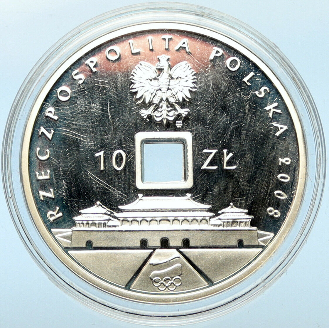 2008 POLAND Beijing Olympics Team POLISH Proof Silver 10 Zlotych Coin i100238