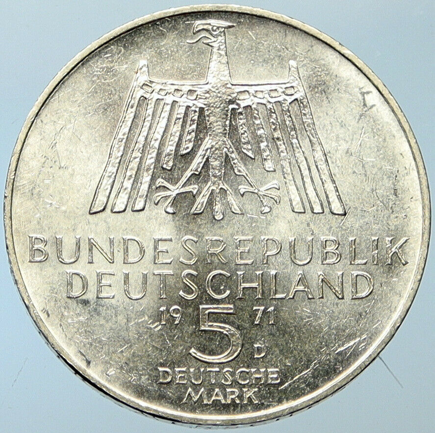 1971D GERMANY Vintage ALBRECHT DURER Artist BU Silver German 5 Mark Coin i100250