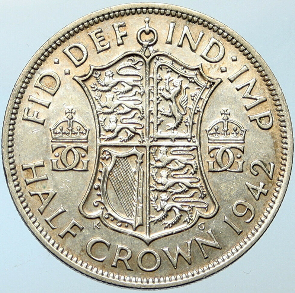 1942 Great Britain United Kingdom UK GEORGE VI Silver Half Crown Coin i100258