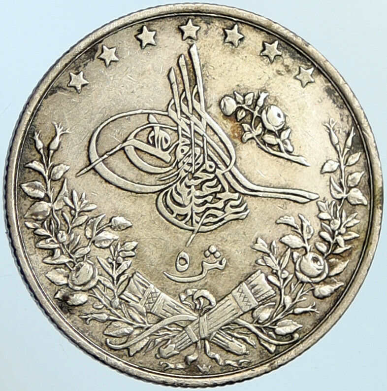 1901 1293AH EGYPT Sultan Abdul Hamid II ANTIQUE Old Silver 5 Qirsh Coin i100252