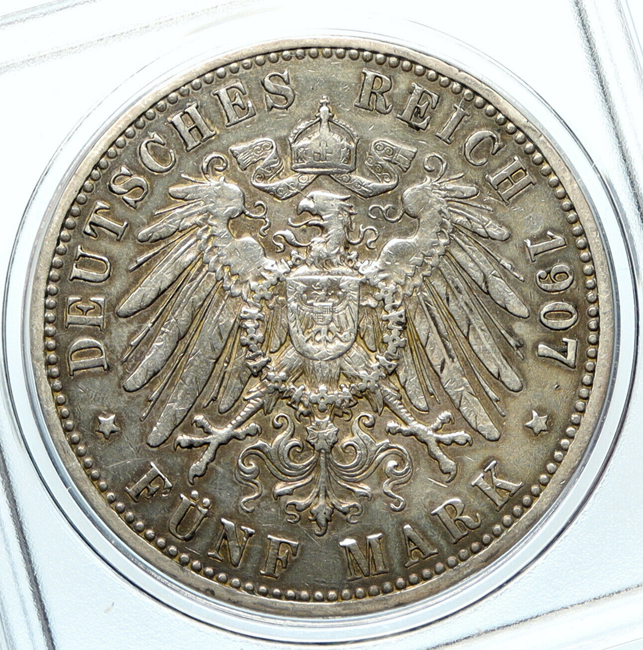 1907 GERMANY GERMAN STATES PRUSSIA WILHELM II Genuine Silver 5 Mark Coin i100243