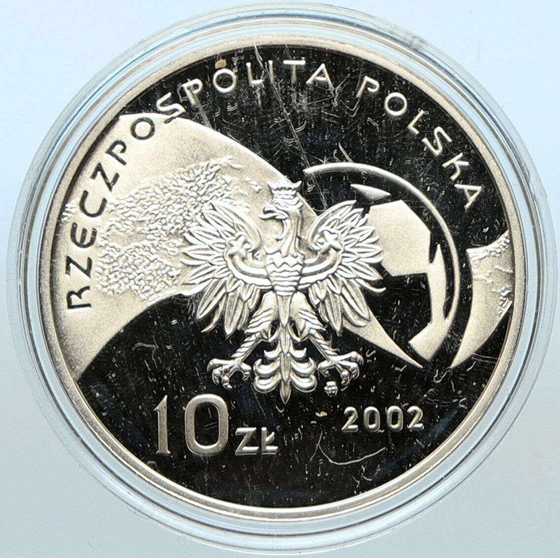 2002 POLAND FIFA World Cup SOCCER FOOTBALL Proof Silver 10 Zlotych Coin i100241