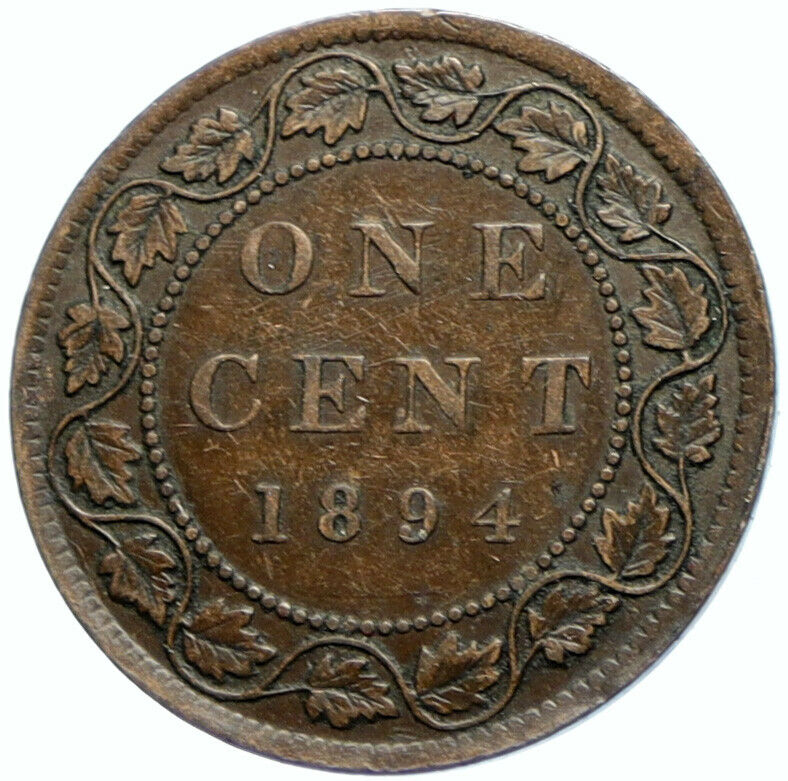 1894 CANADA British UK Queen VICTORIA Wreath Vintage Antique Cent Coin i100015