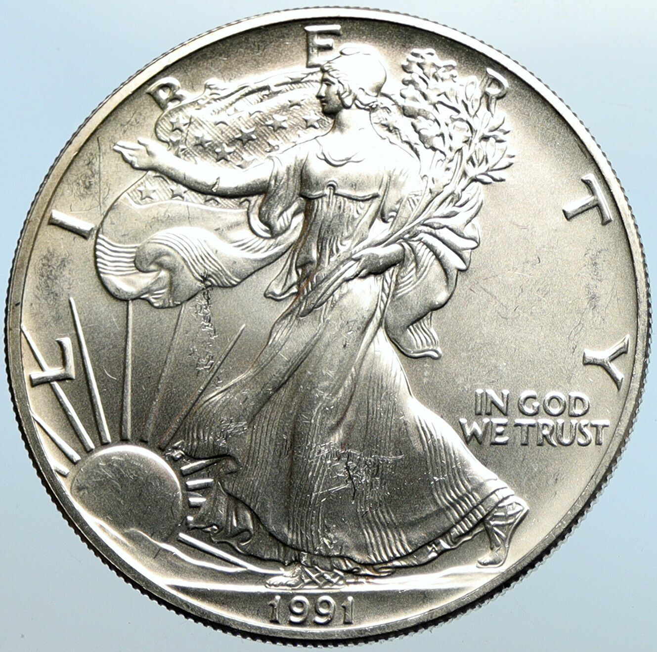 1991 UNITED STATES US Walking Liberty BALD EAGLE Silver Ounce Medal Coin i100693