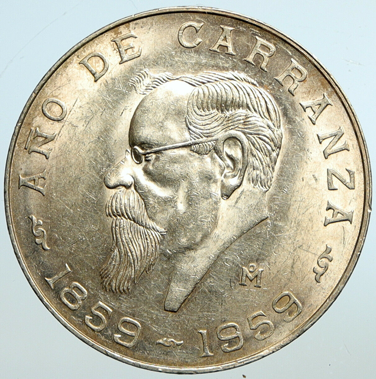 1959 MEXICO Mexican Independence War Hero CARRANZA Silver 5 Peso Coin i101367