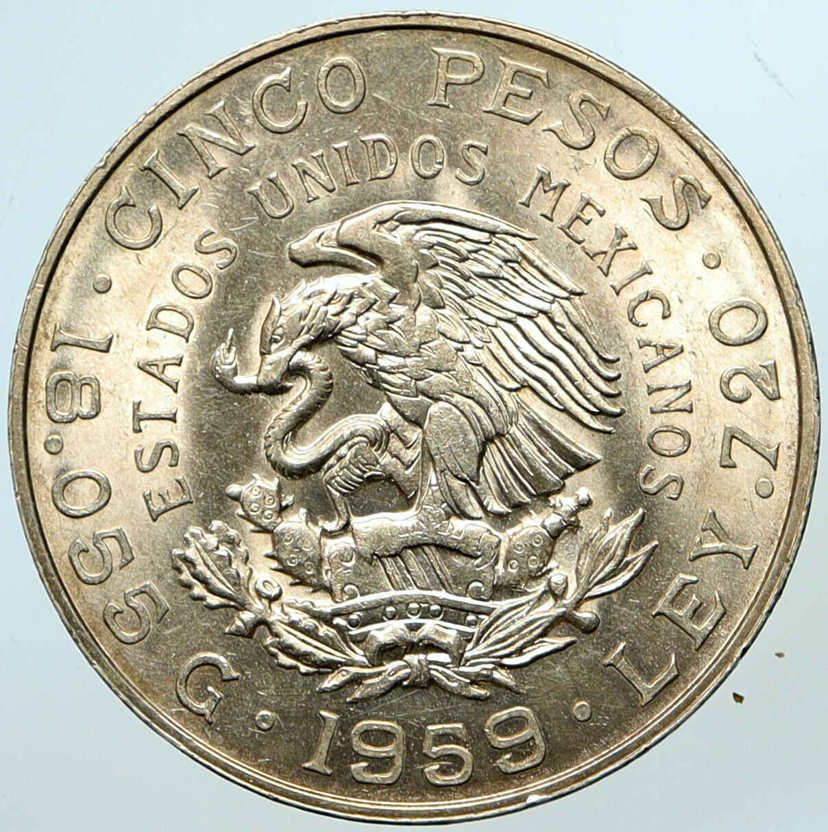 1959 MEXICO Mexican Independence War Hero CARRANZA Silver 5 Peso Coin i101367