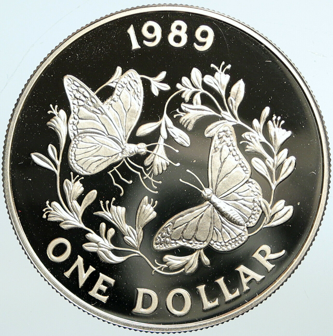 1989 BERMUDA Elizabeth II MONARCH BUTTERFLIES Proof Silver 1 Dollar Coin i101361