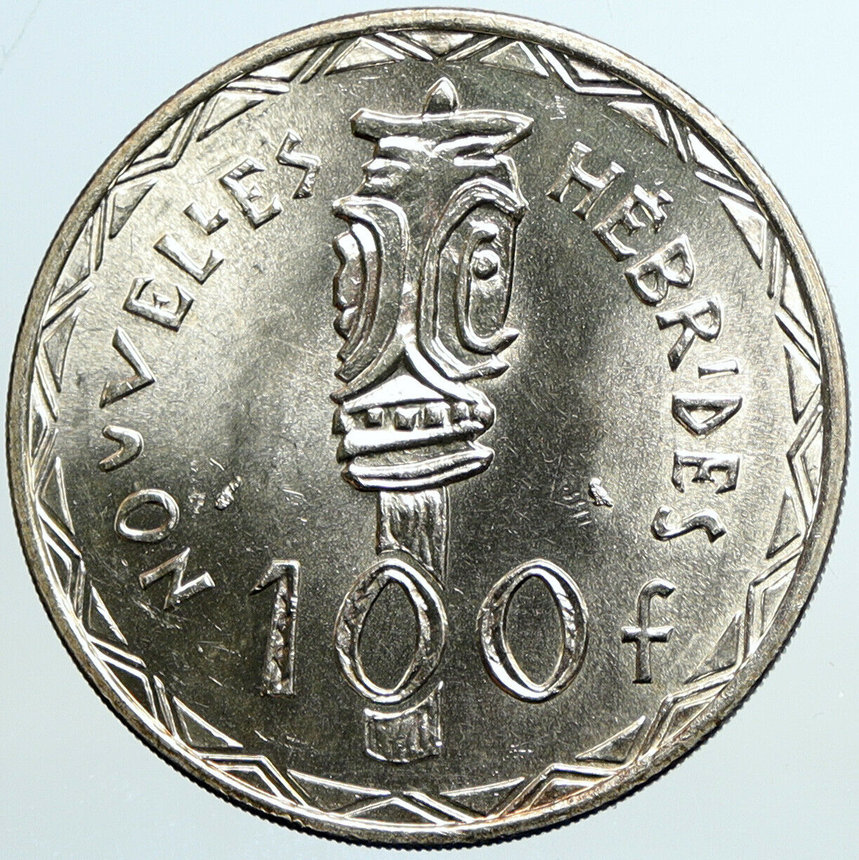 1966 New Hebrides Colony of France 100 Francs Silver BIG Totem Pole Coin i101318