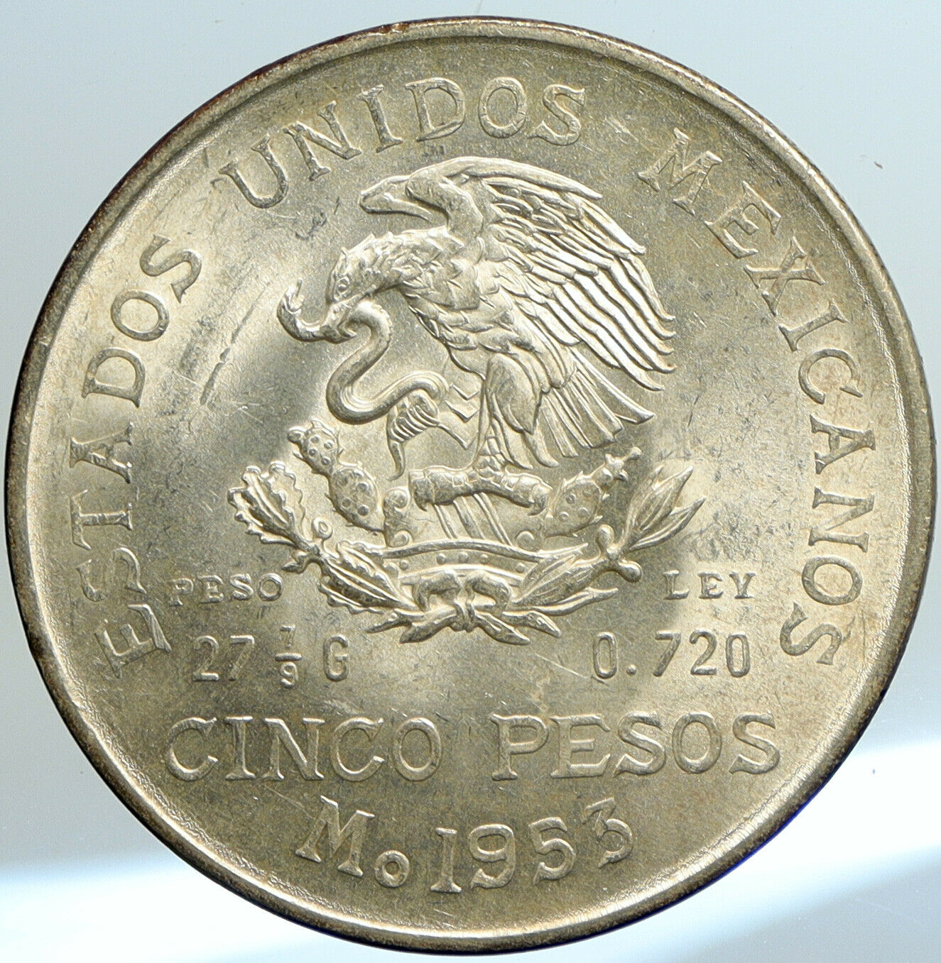 1953 MEXICO Mexican Independence War Hero HIDALGO Big Silver 5 Peso Coin i101327