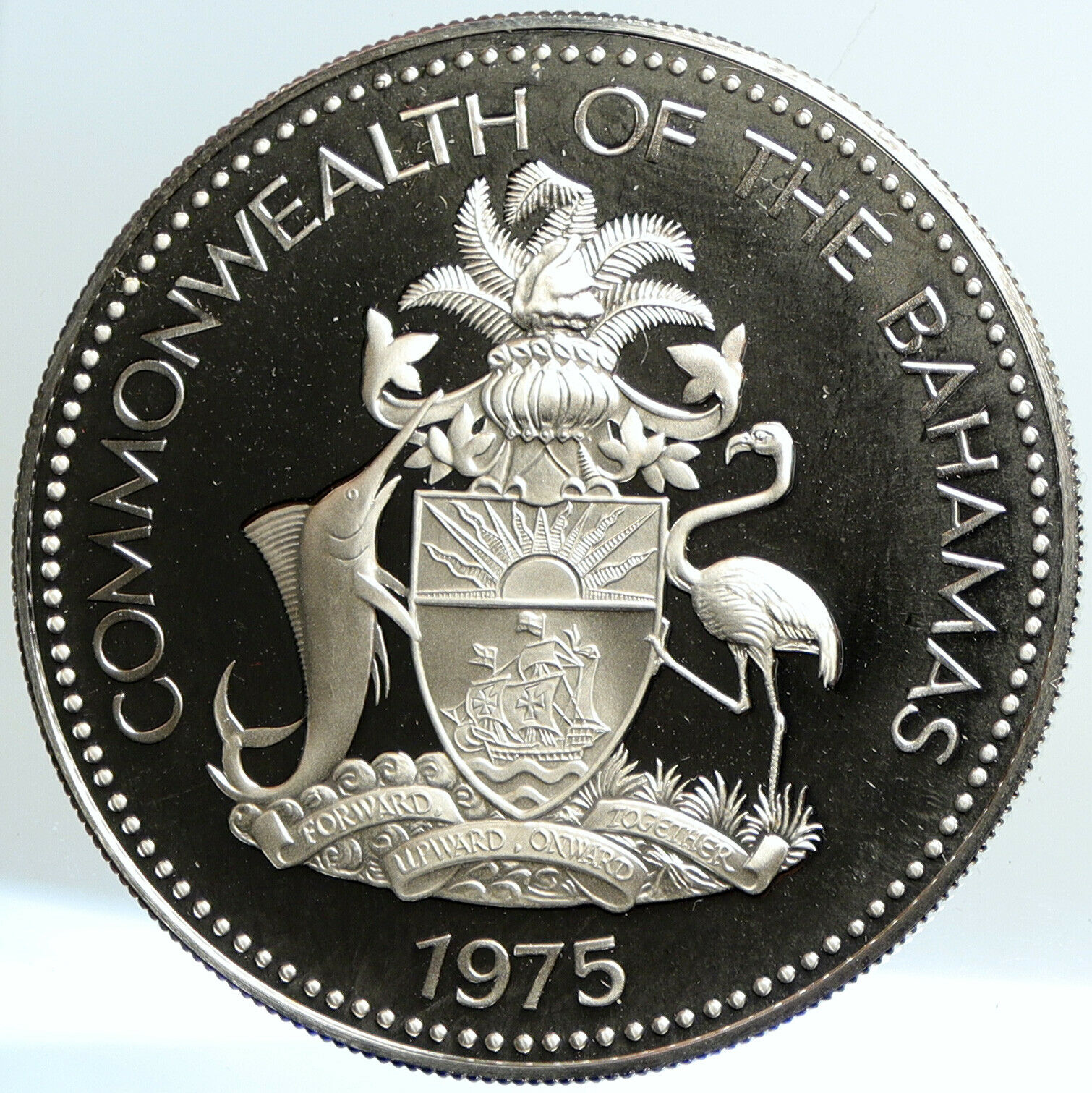 1975 BAHAMAS Elizabeth II FLAG Vintage Proof Silver Coin 5 Dollar Coin i101328