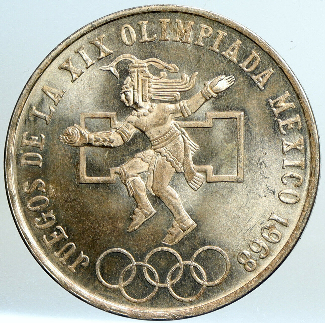 1968 Mexico XIX Olympic Games Aztec Ball Player BIG 25 Pesos Silver Coin i101339