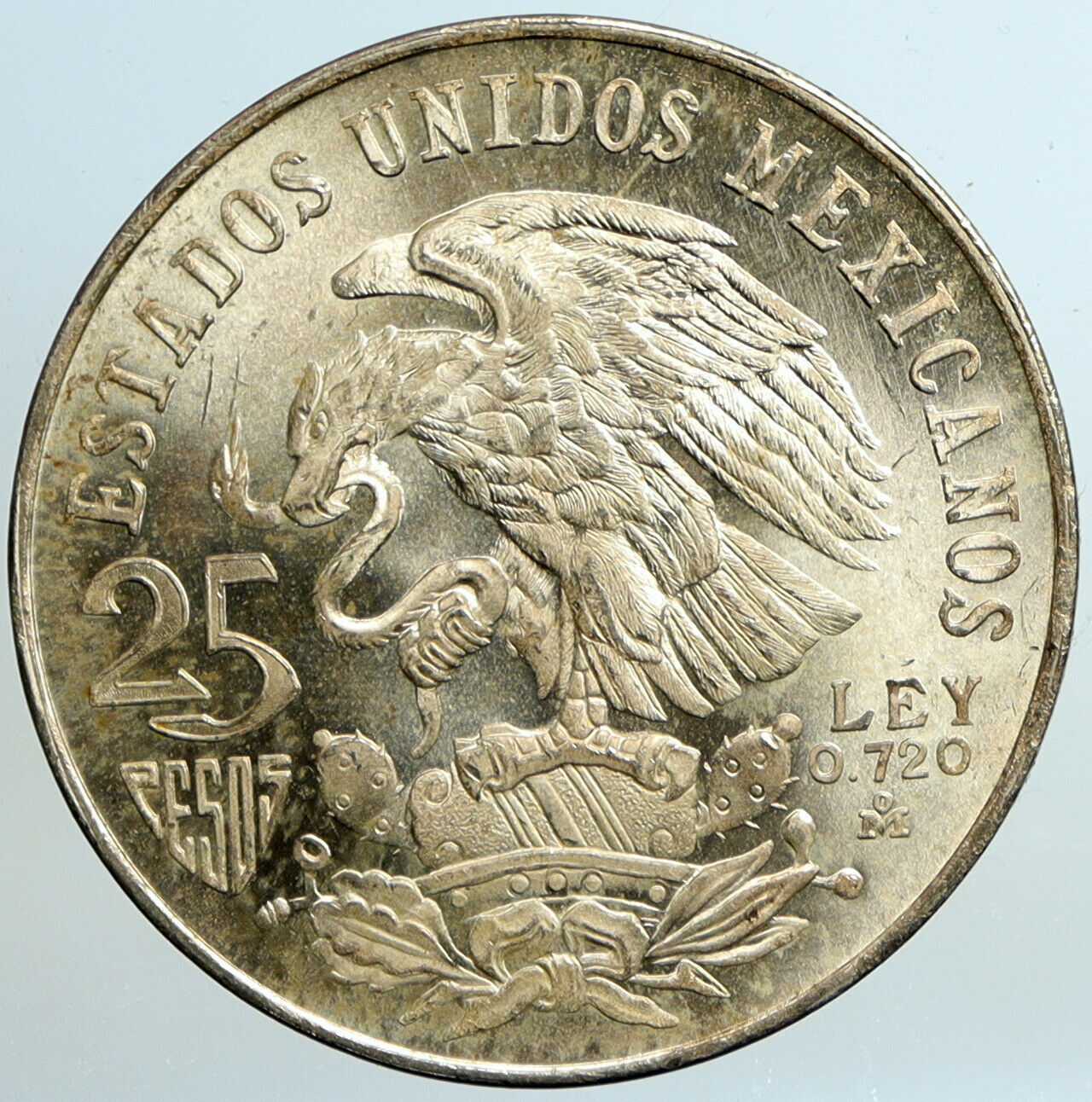 1968 Mexico XIX Olympic Games Aztec Ball Player BIG 25 Pesos Silver Coin i101339