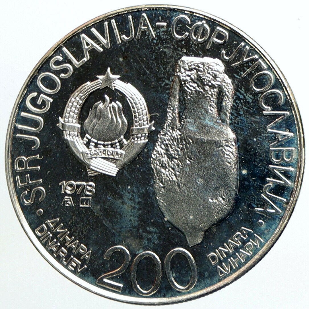 1978 YUGOSLAVIA '84 Mediterranean Games OLD Proof Silver 200 Dinara Coin i101340