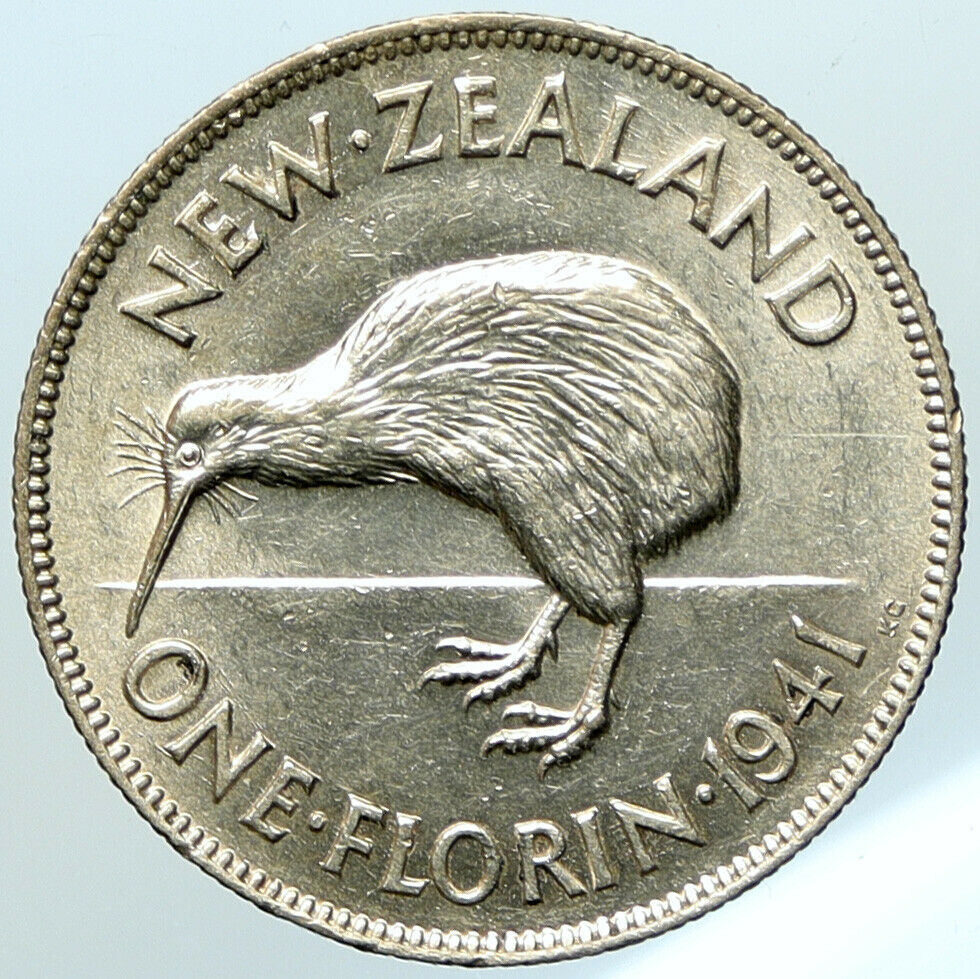 1941 NEW ZEALAND under UK King George VI Silver Florin Coin w KIWI BIRD i101124