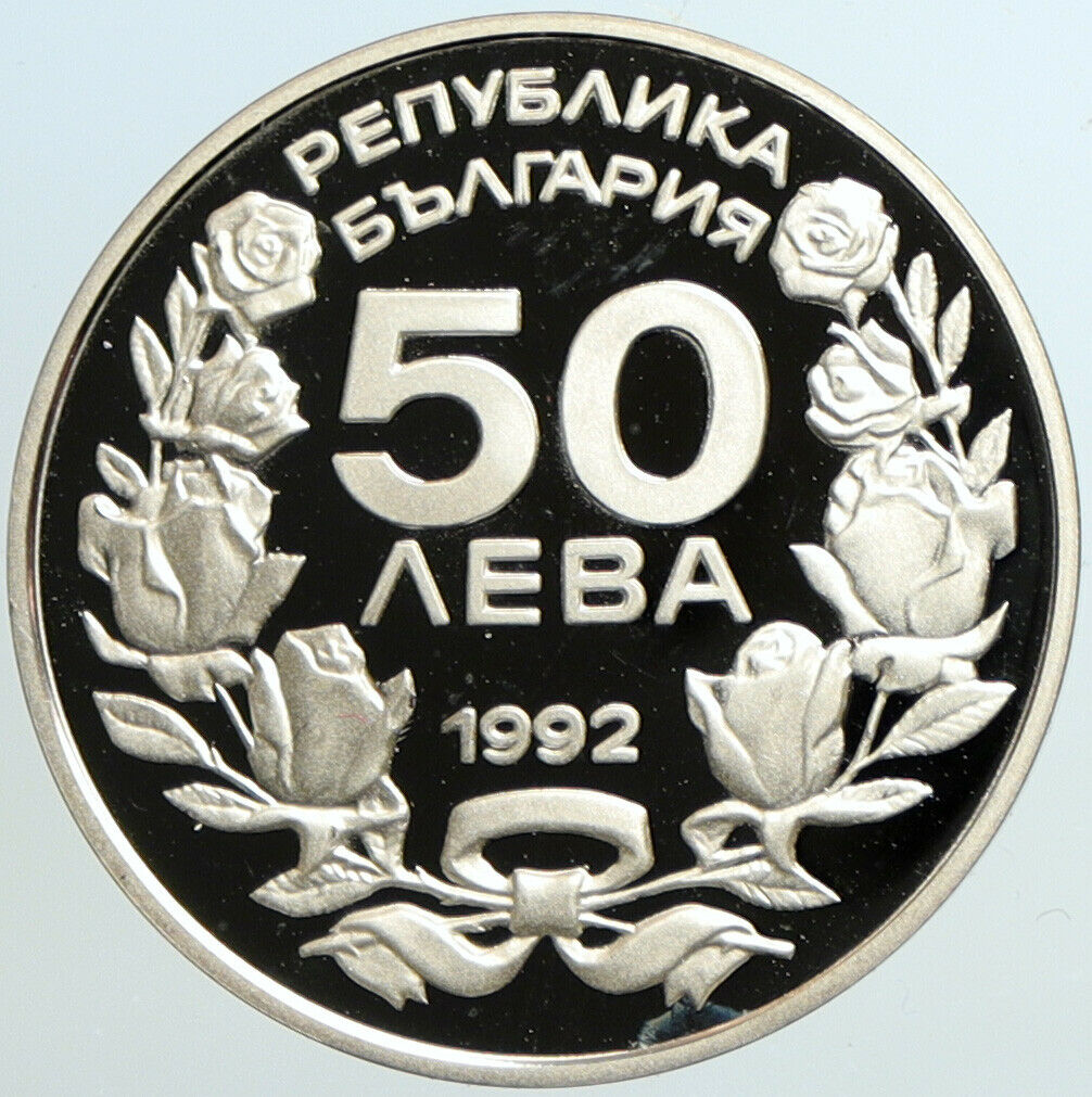 1992 BULGARIA 1994 Winter Olympics LILLEHAMMER Proof Silver 50 Leva Coin i101341