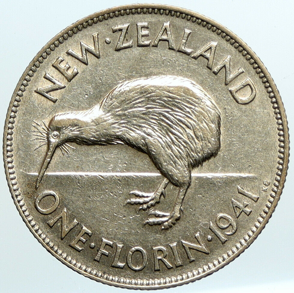 1941 NEW ZEALAND under UK King George VI Silver Florin Coin w KIWI BIRD i101127