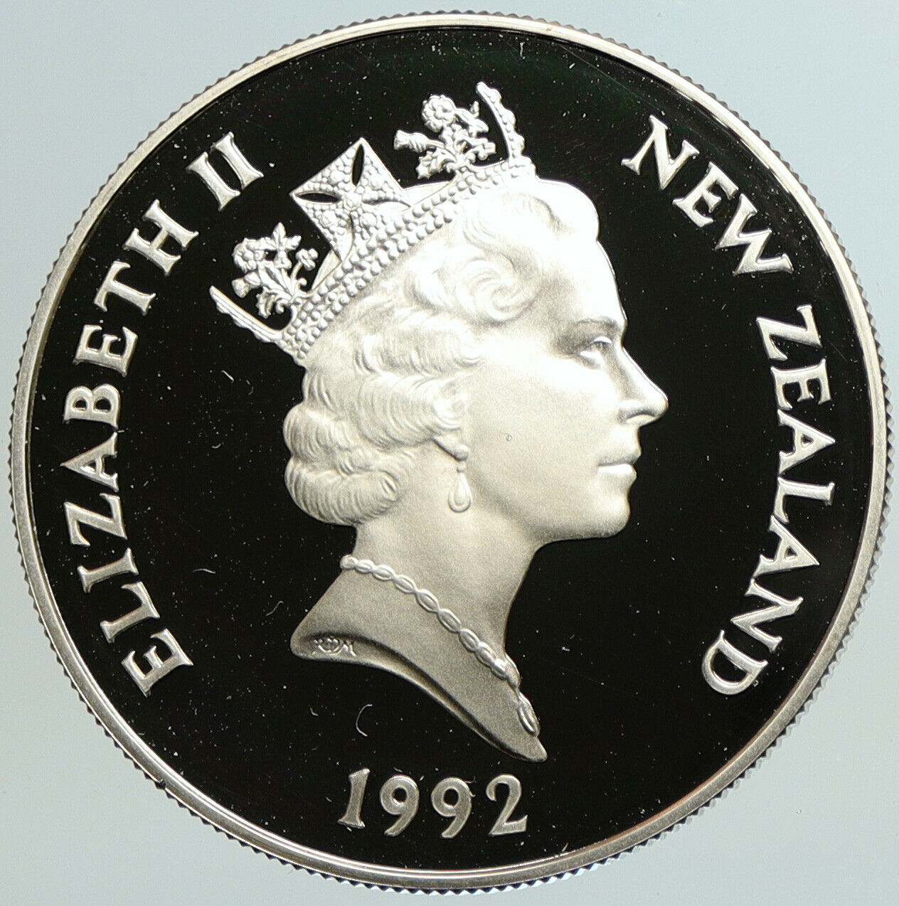 1992 NEW ZEALAND UK Queen Elizabeth II ANTIQUE Old Silver 5 Dollar Coin i101245