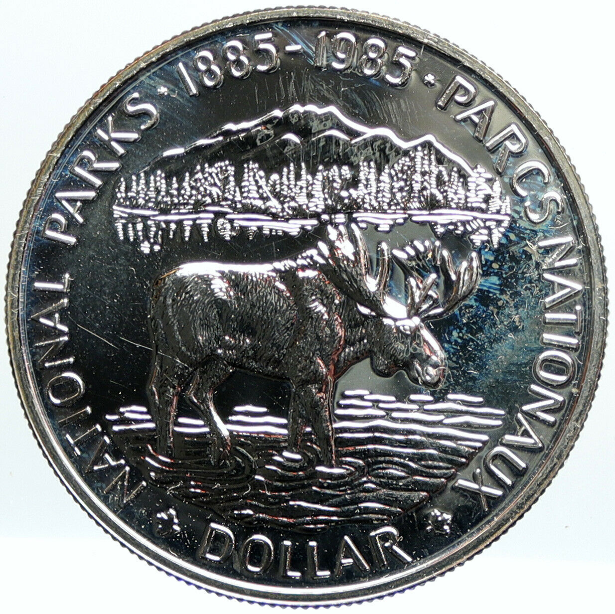 1985 CANADA UK Elizabeth II National Parks MOOSE Proof-liike SILVER Coin i101132