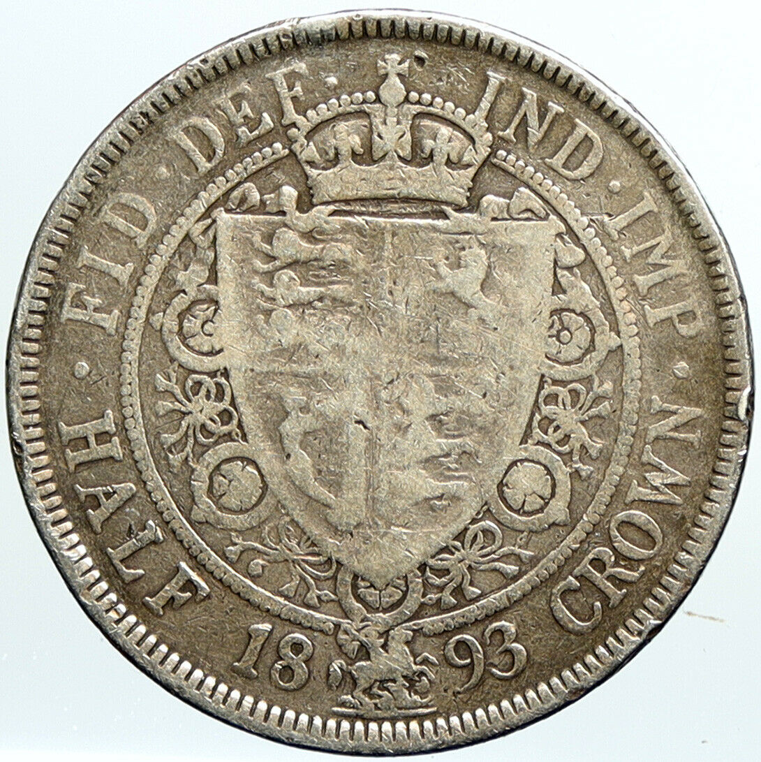 1893 UK Great Britain United Kingdom VICTORIA 1/2 Half Crown Silver Coin i101133