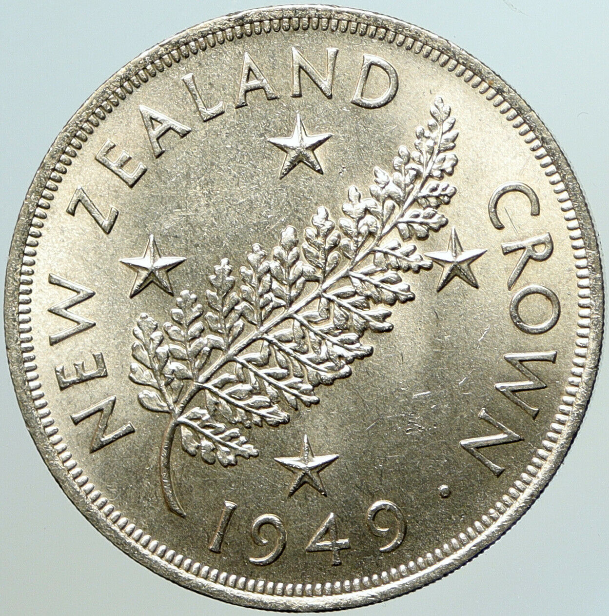 1949 NEW ZEALAND King George VI FERN PLANT UK Vintage Silver Crown Coin i101244