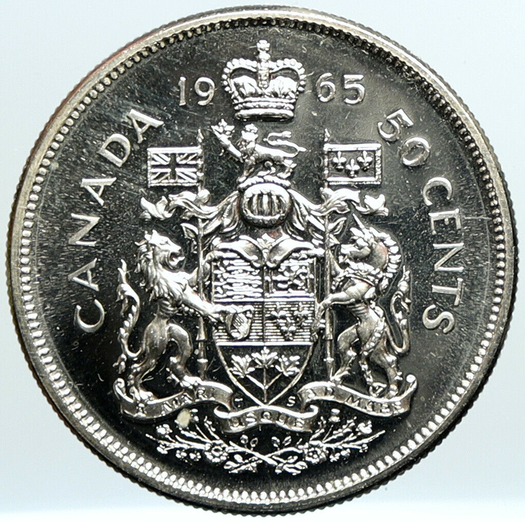 1965 CANADA Queen Elizabeth II Arms Crown Vintage SILVER 50 Cents Coin i101130