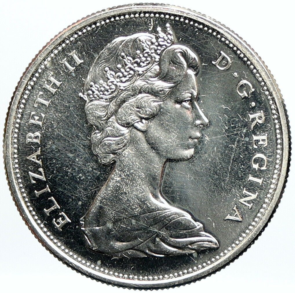 1965 CANADA Queen Elizabeth II Arms Crown Vintage SILVER 50 Cents Coin i101130