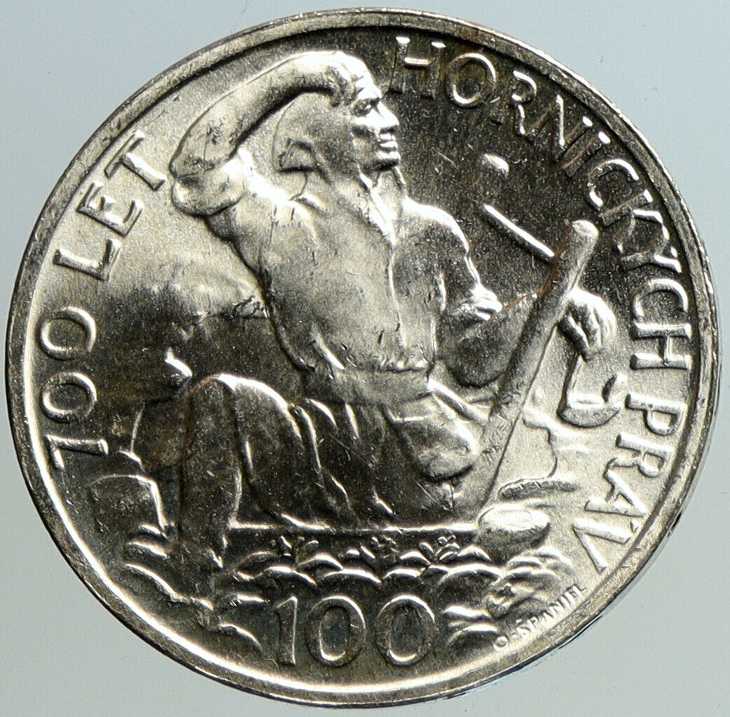 1949 CZECH REPUBLIC Czechoslovakia JIHLAVA MINING Silver 100 Korun Coin i101176